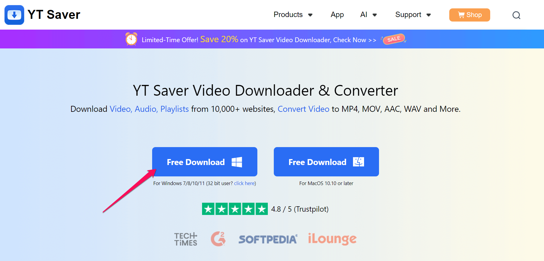 YT Saver app download page