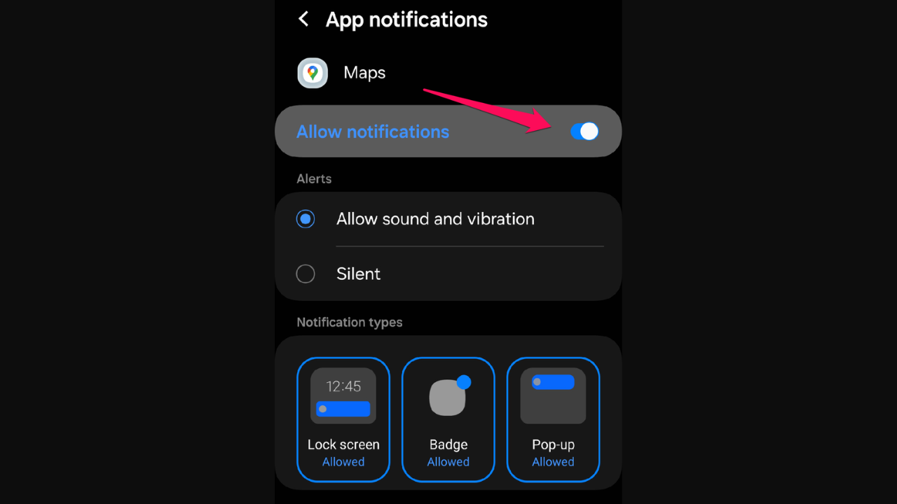 Enabling Google Maps notifications on an Android phone
