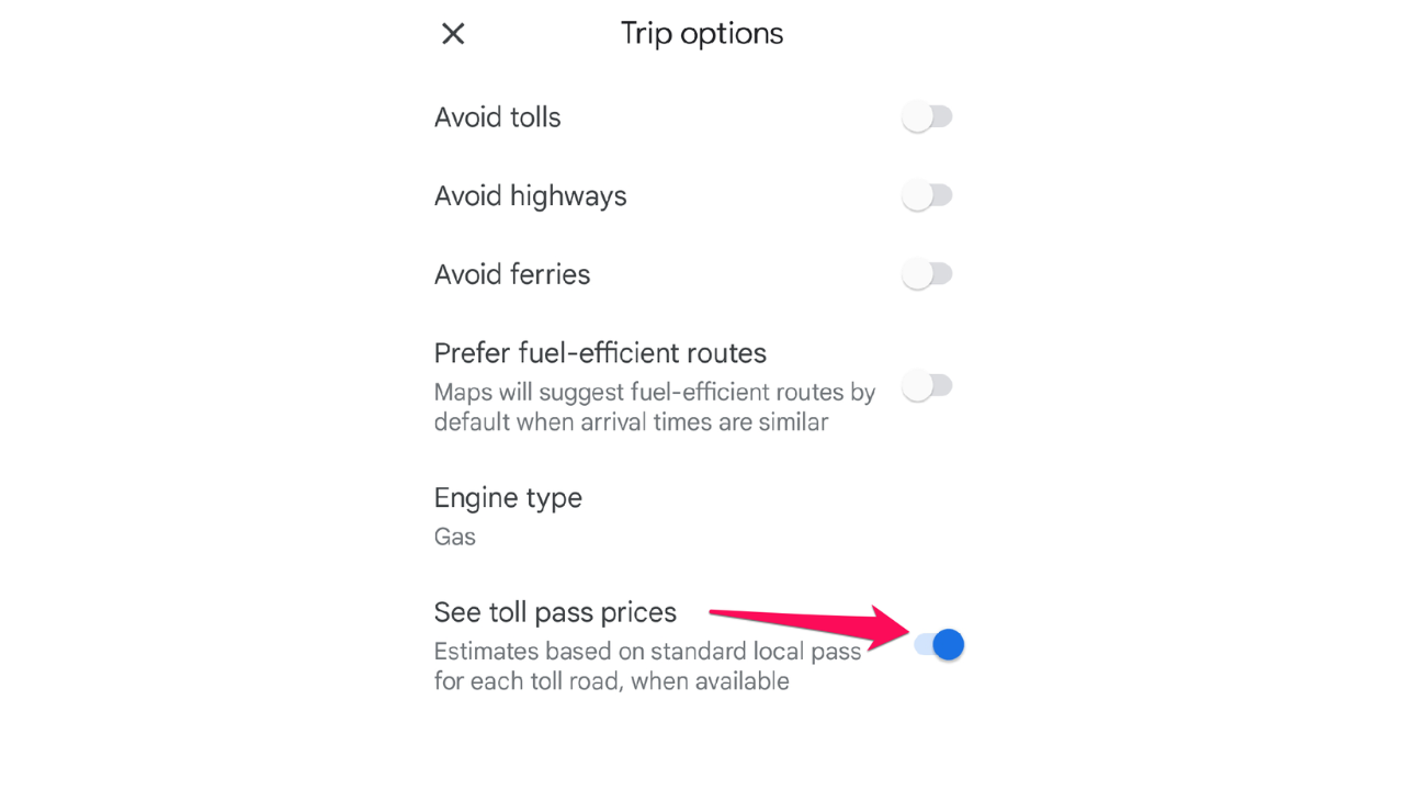 Enabling toll prices in Google Maps