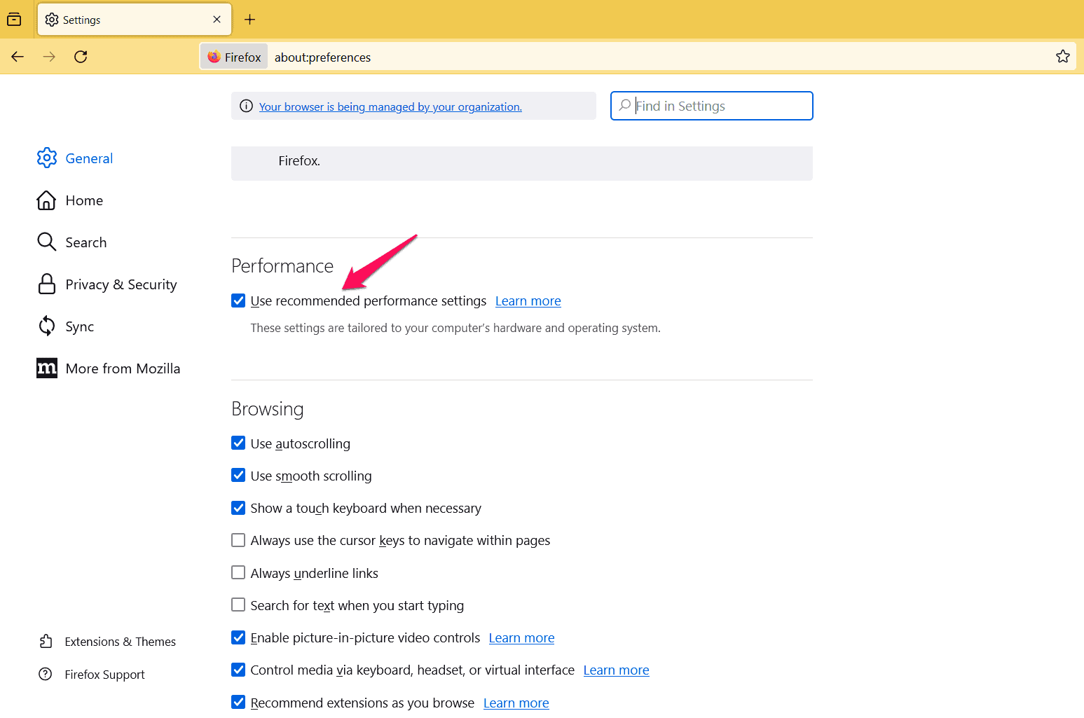 Firefox recommended performance settings