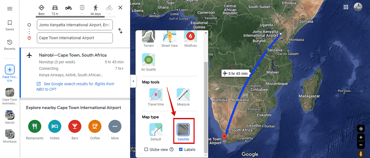 Google Maps satellite option