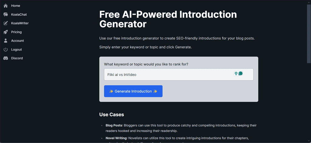 generating introduction using koalachat ai