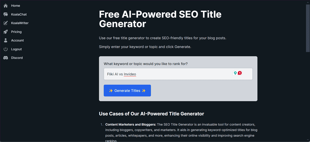 generating seo title with koalachat ai