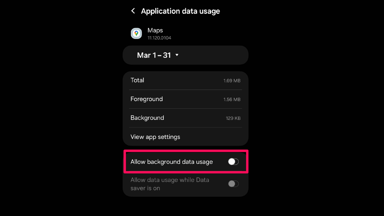 Disable data usage for Google Maps on your device