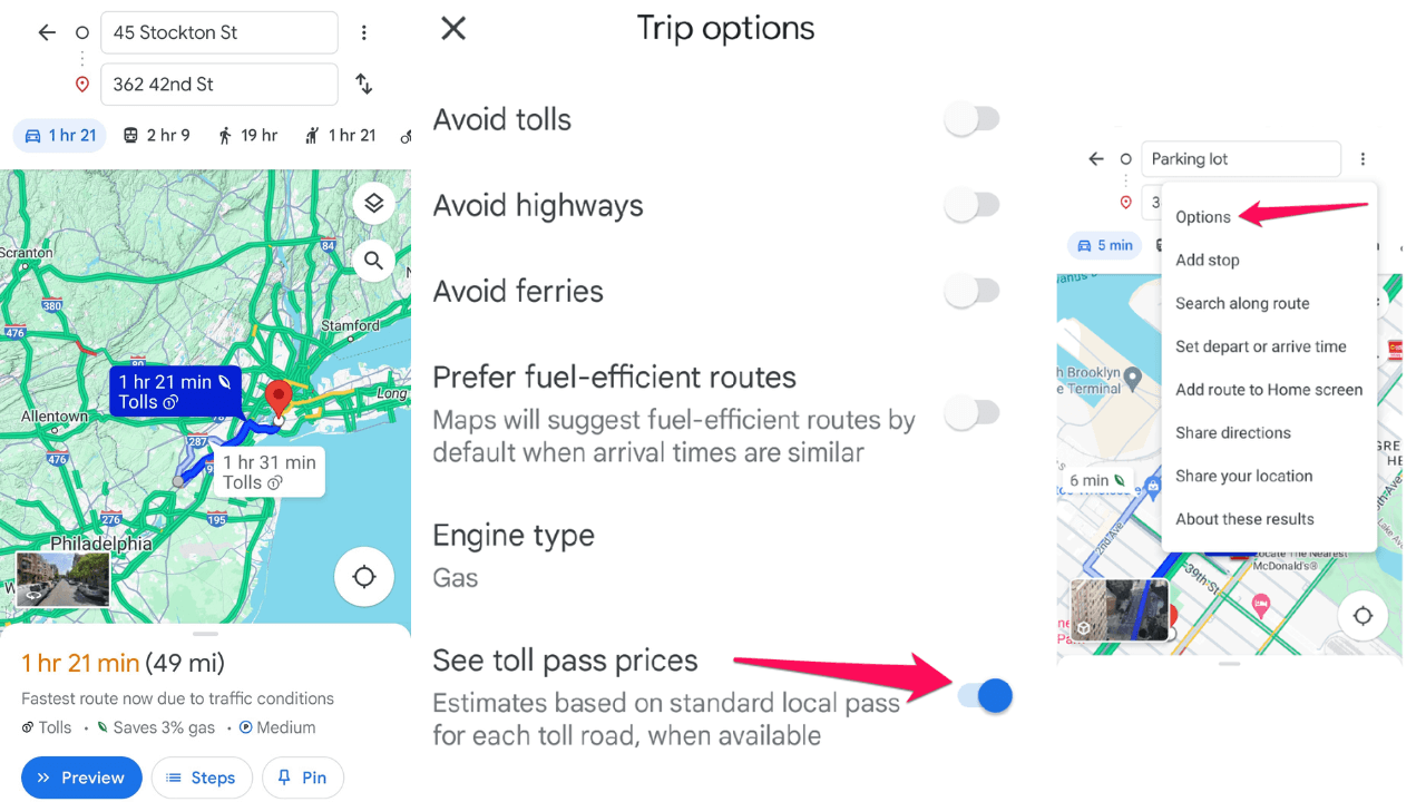 Google Maps not showing toll cost