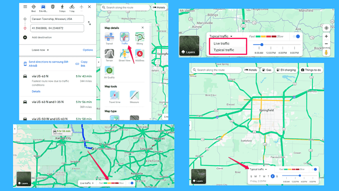 Ruch w Mapach Google według czasu