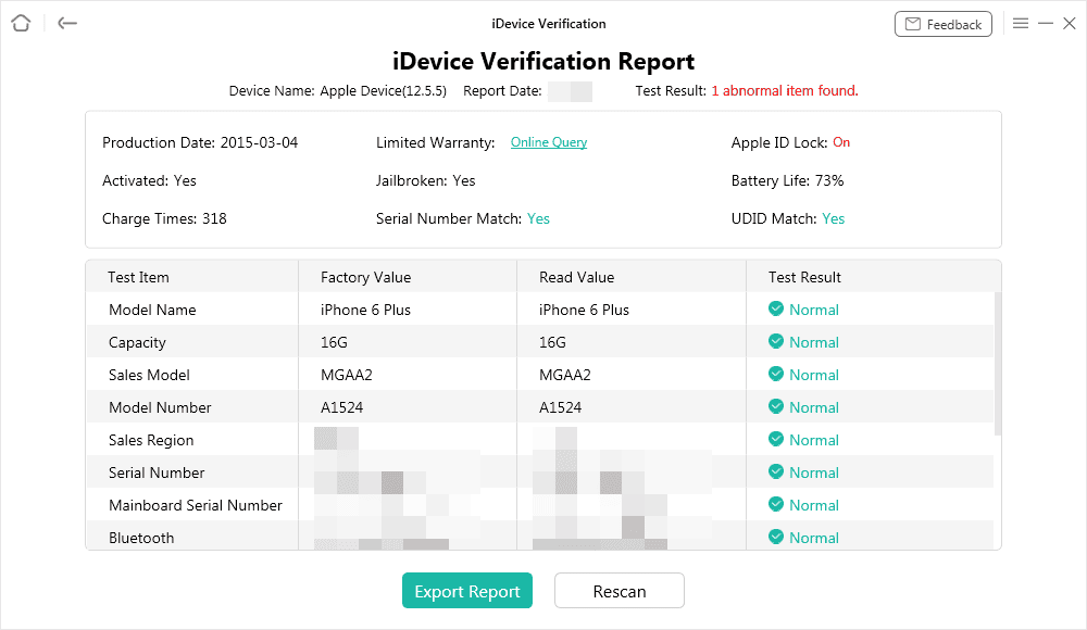 iDevice Verification report