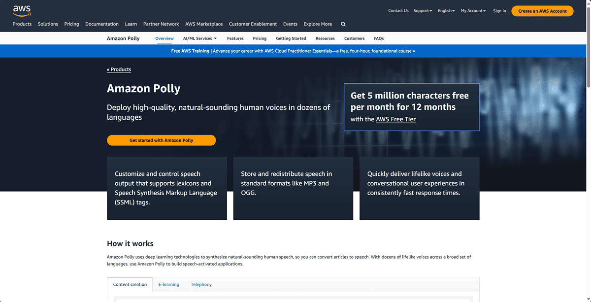 Amazon Polly website