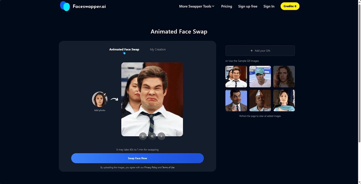 Faceswapper.ai animated face swap