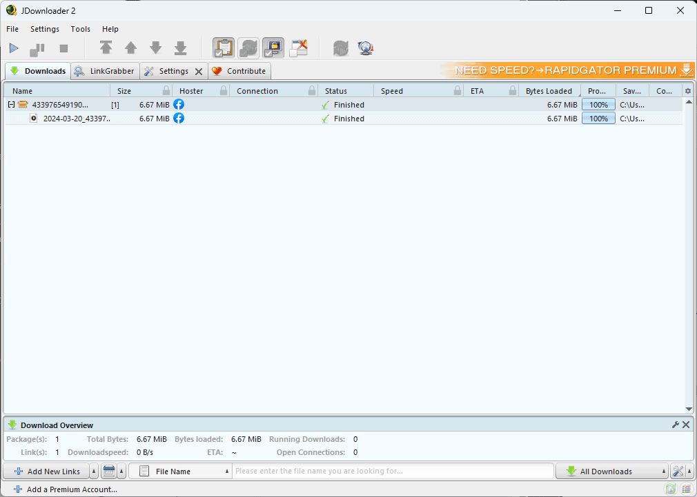 JDownloader 2 interface