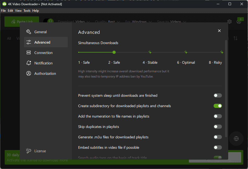 4K Video Downloader advanced options