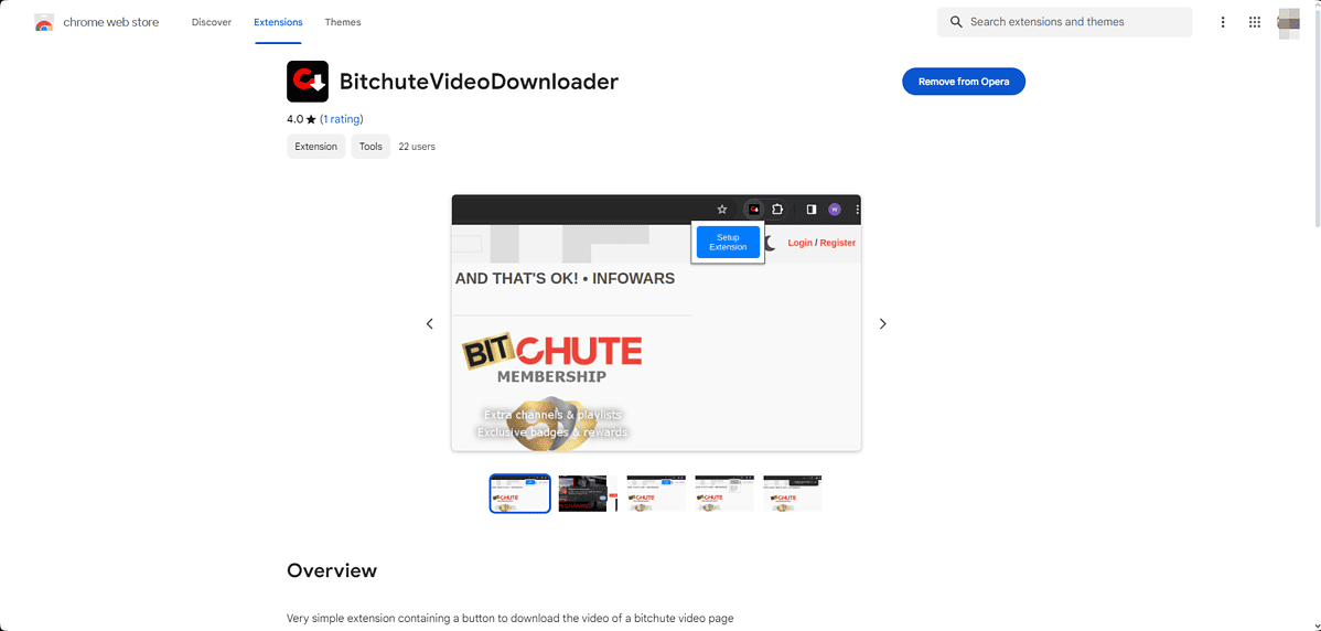 BitChute VideoDownloader Chrome/Opera Extension webpage