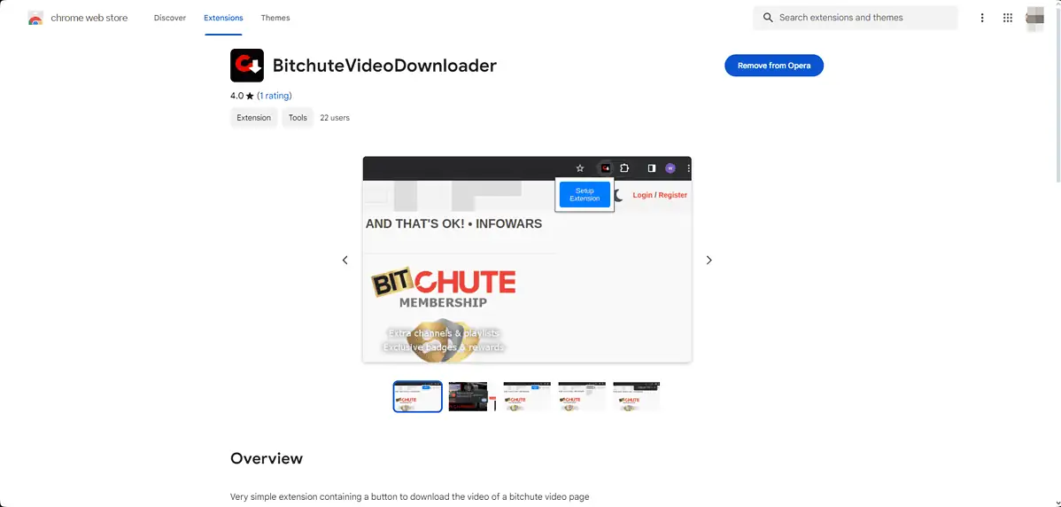 BitChute VideoDownloader Chrome/Opera Extension webpage