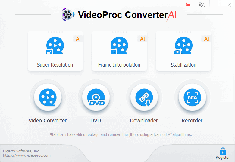 VideoProc Converter AI-gränssnitt