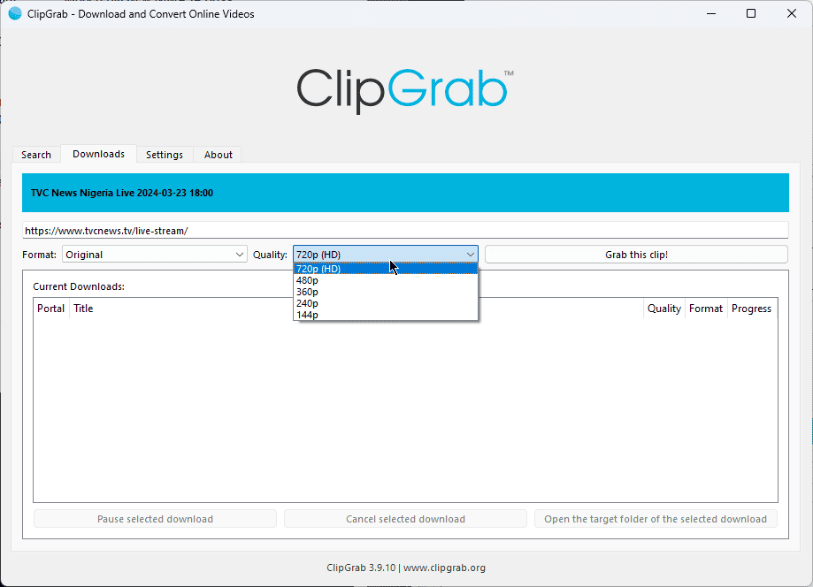 Nastavitev prenosa ClipGrab