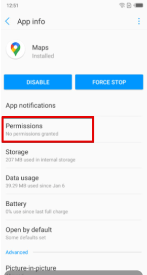 Android permission settings