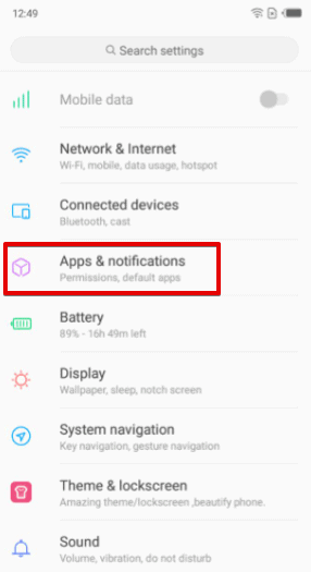 Apps and notifications settings