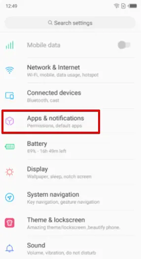 Apps and notifications settings