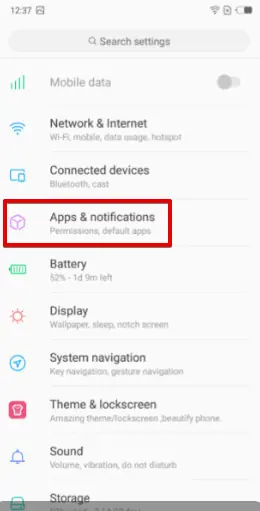 Apps & Notifications settings