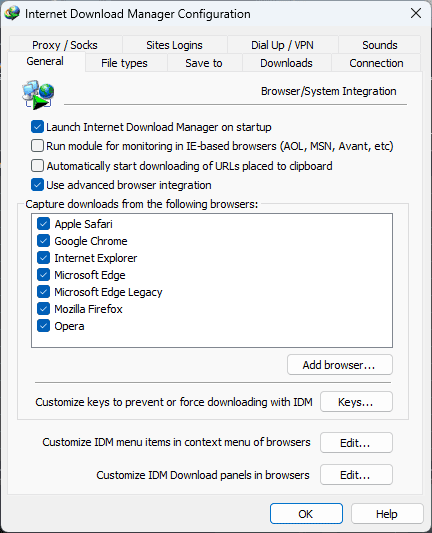 Internet Download Manager General Settings