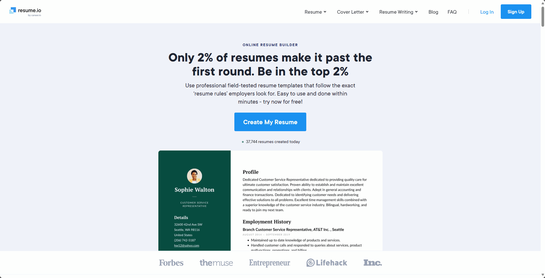 Resume.io download page
