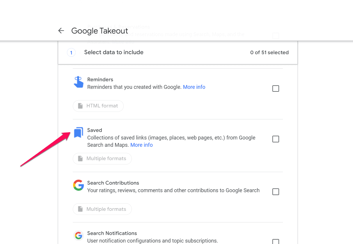Locate Saved data in Google Takeout