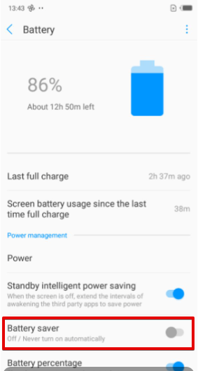 Turn off battery saver