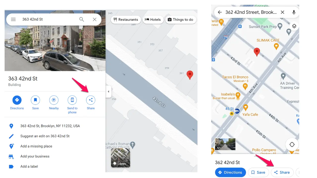 Sharing a pin in Google Maps from a mobile device and a web browser