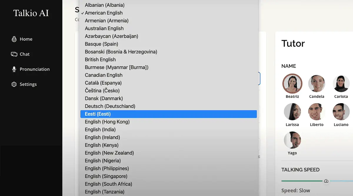 talkio AI languages
