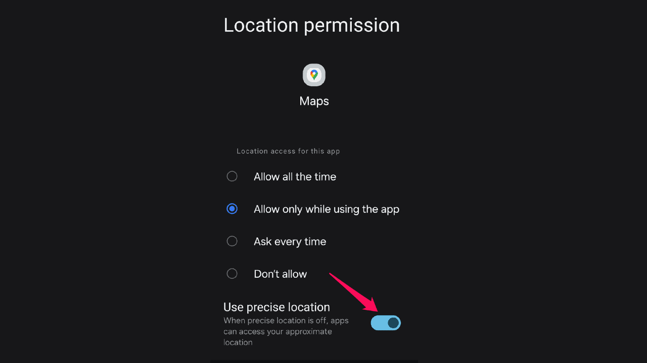 Location settings - use precise location