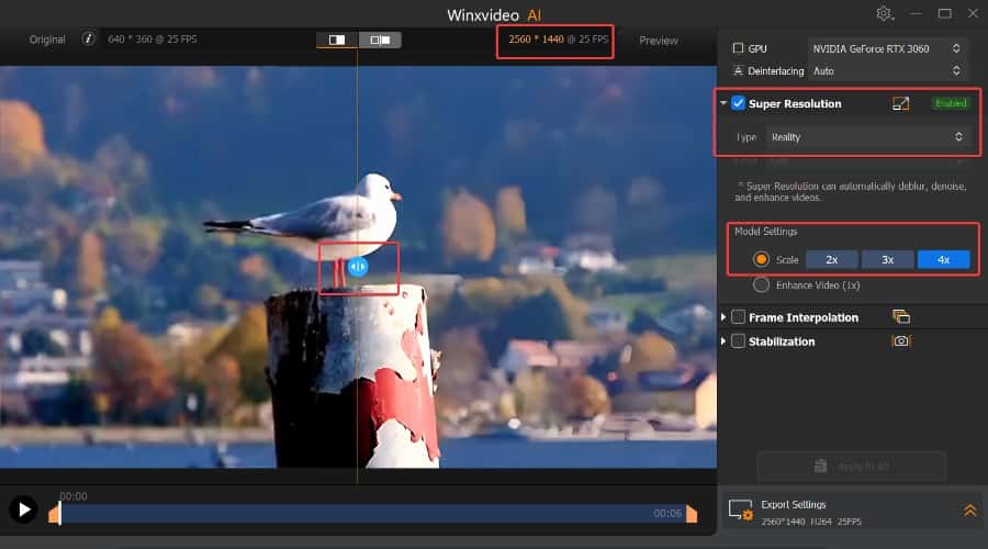 Winxvideo AI - improve video resolution