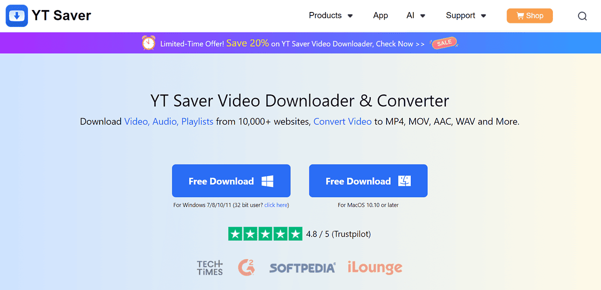 YT Saver homepage