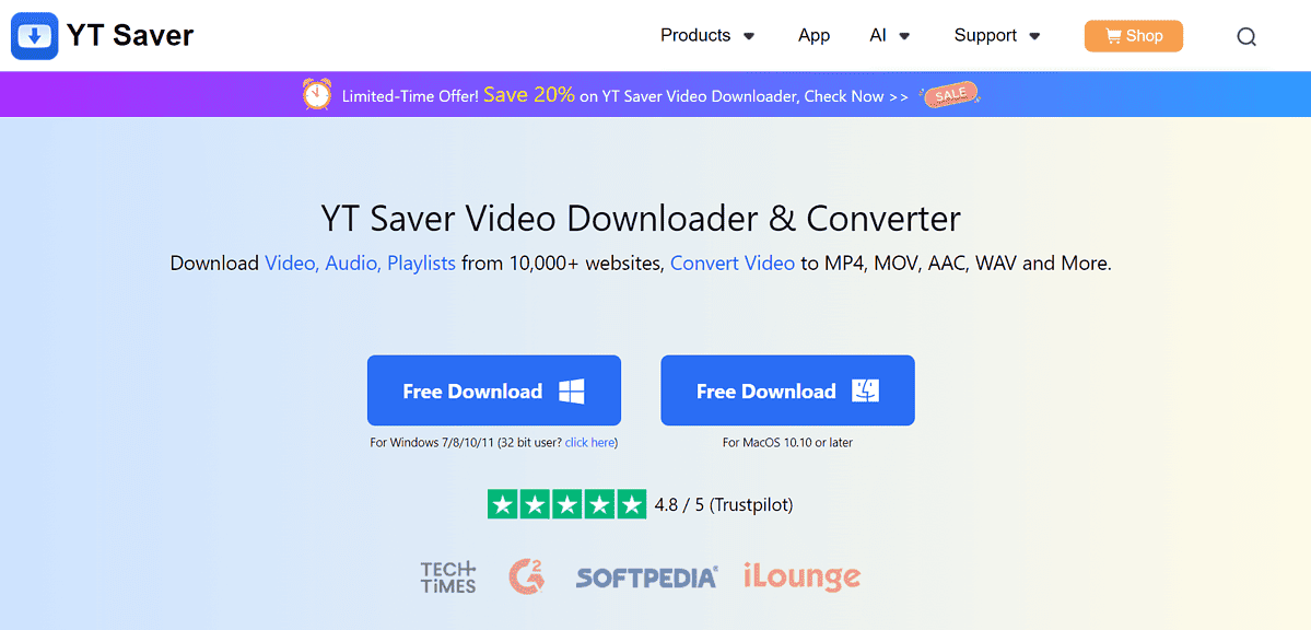 YT Saver homepage