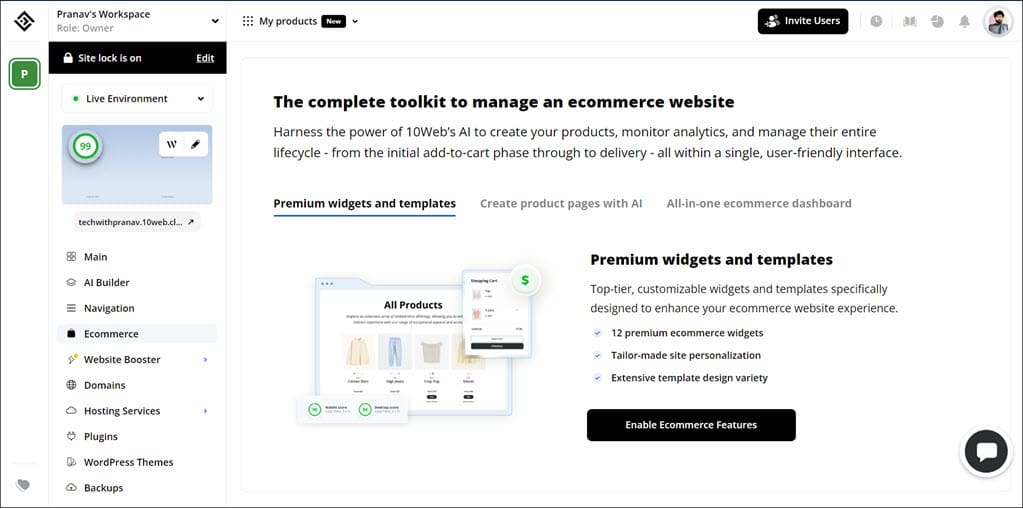10Web E-commerce management