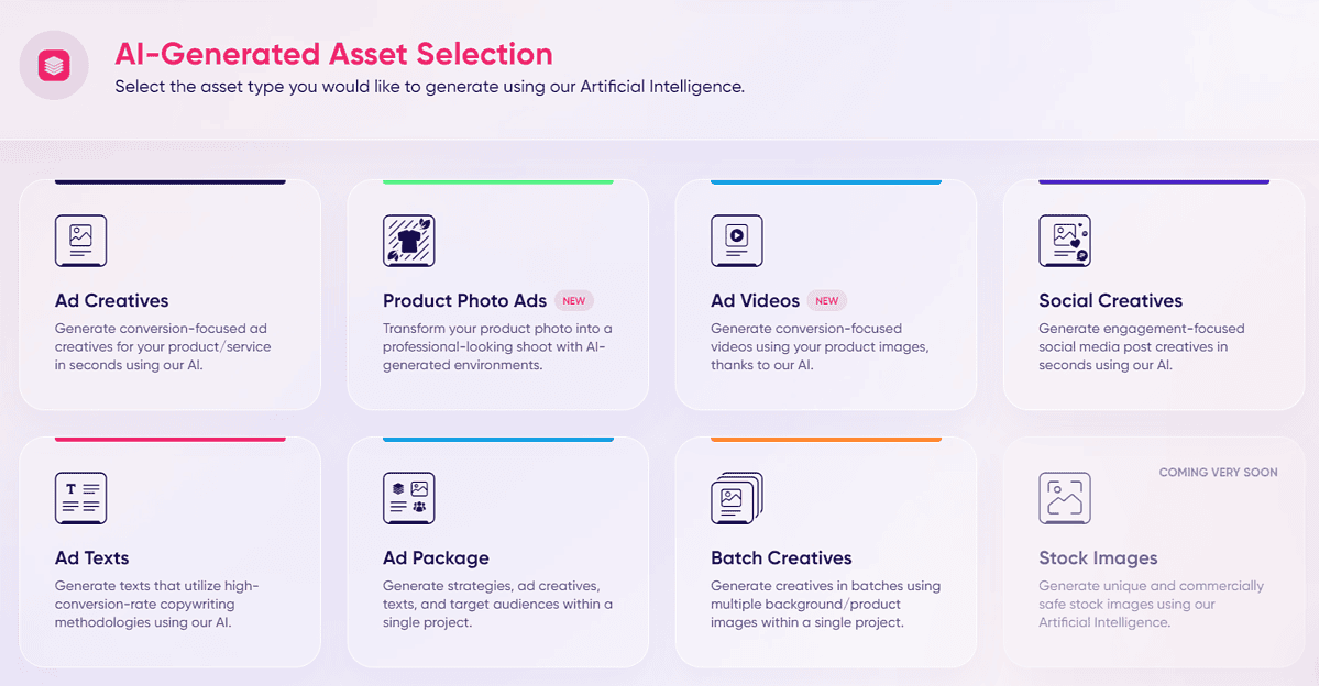 AdCreative AI generated asset selection