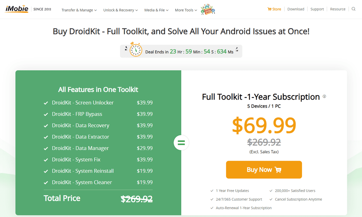 At a Glance Cost for DroidKit