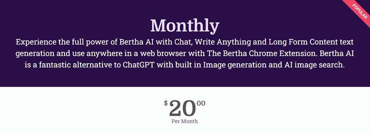 Bertha AI pricing