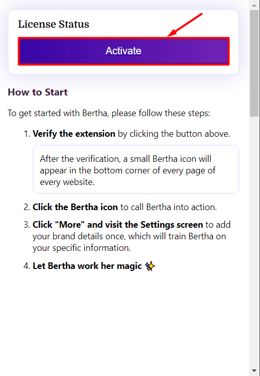 Bertha AI tutorial activate