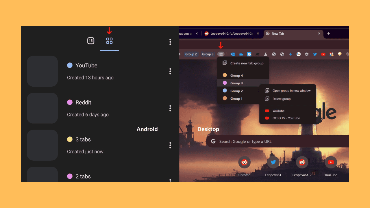 Chrome desktop to increase the number of tab groups from single to multiple