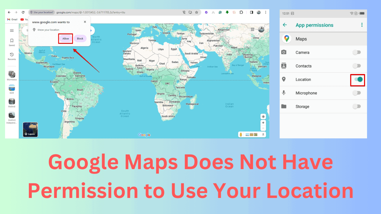 Google Maps does not have permission to use your location.