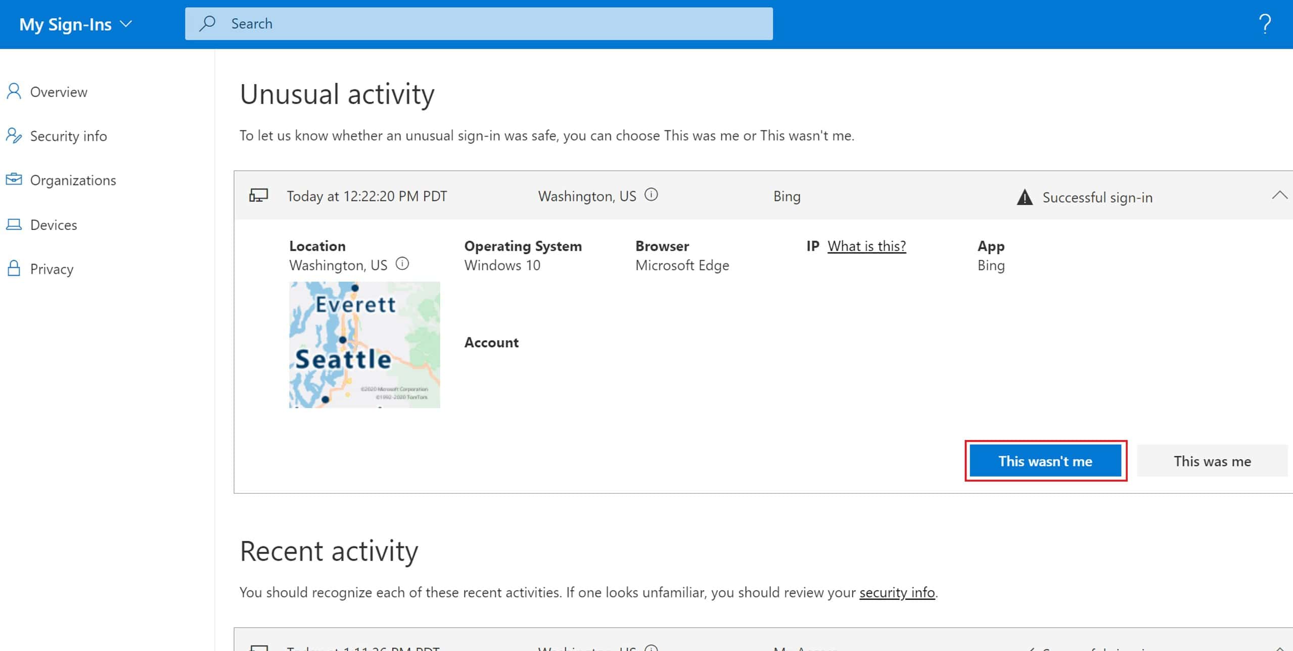 Microsoft Account unusual activity