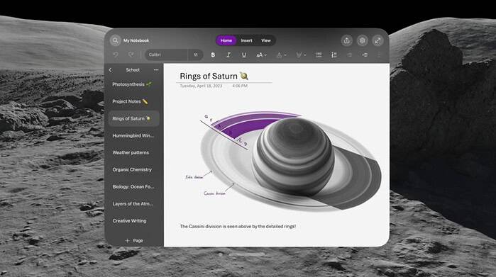 Microsoft OneNote Apple Vision Pro