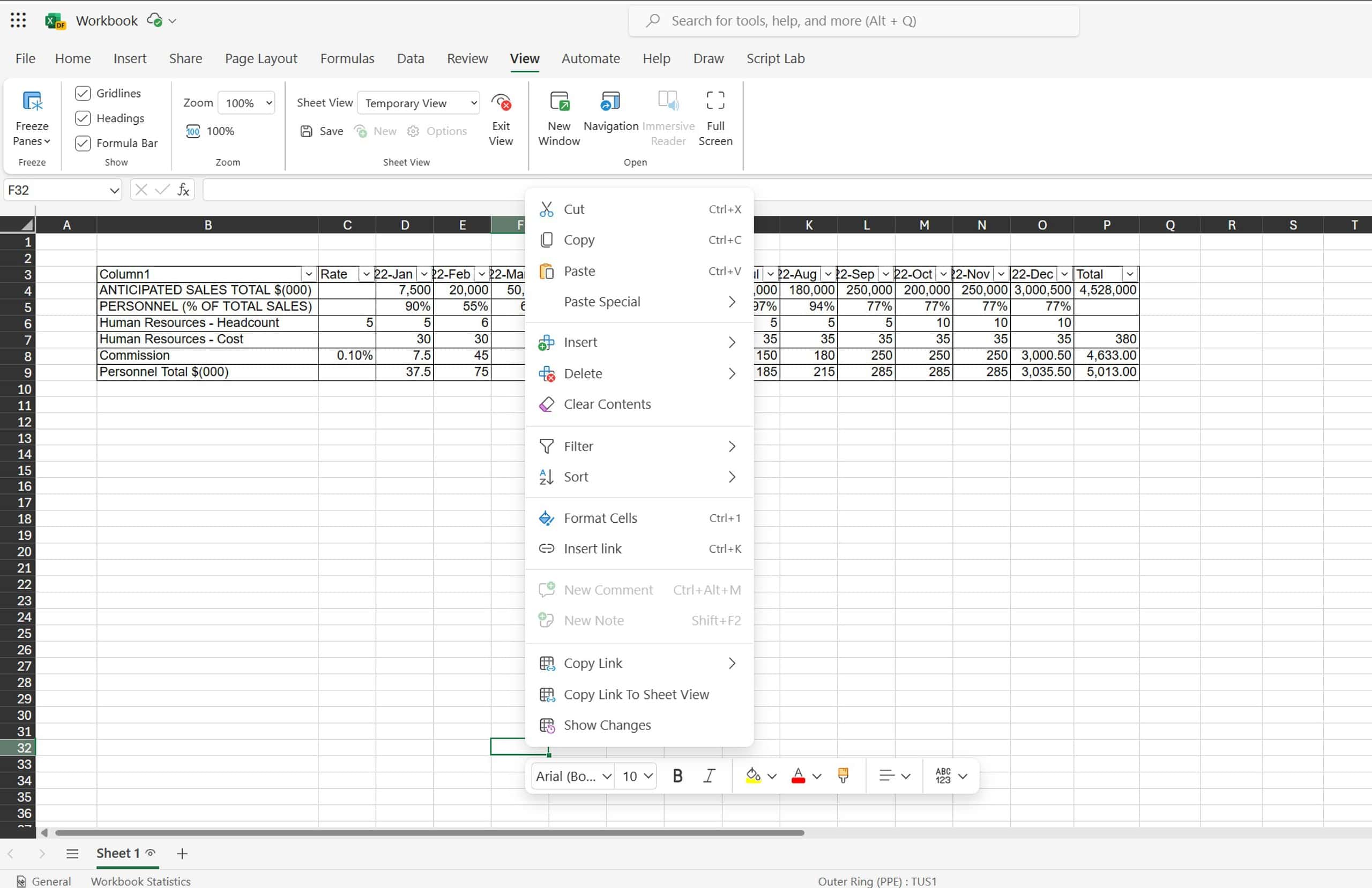 Microsoft Share Links to Sheet Views