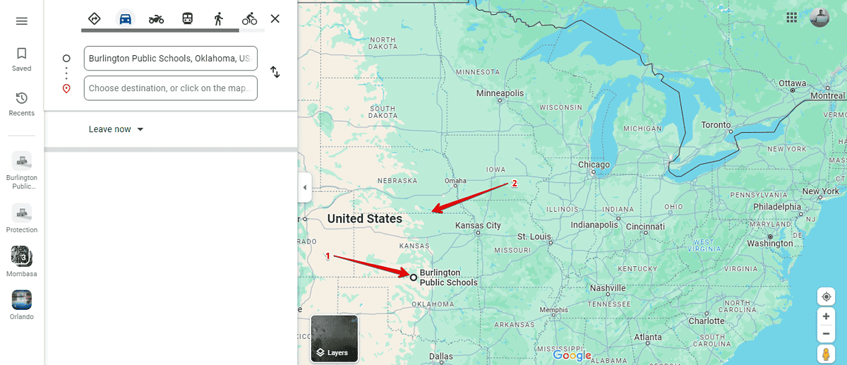 google maps add starting point