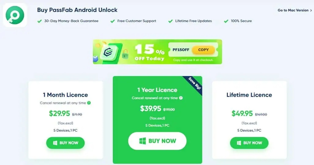 PassFab Android Unlock Pricing