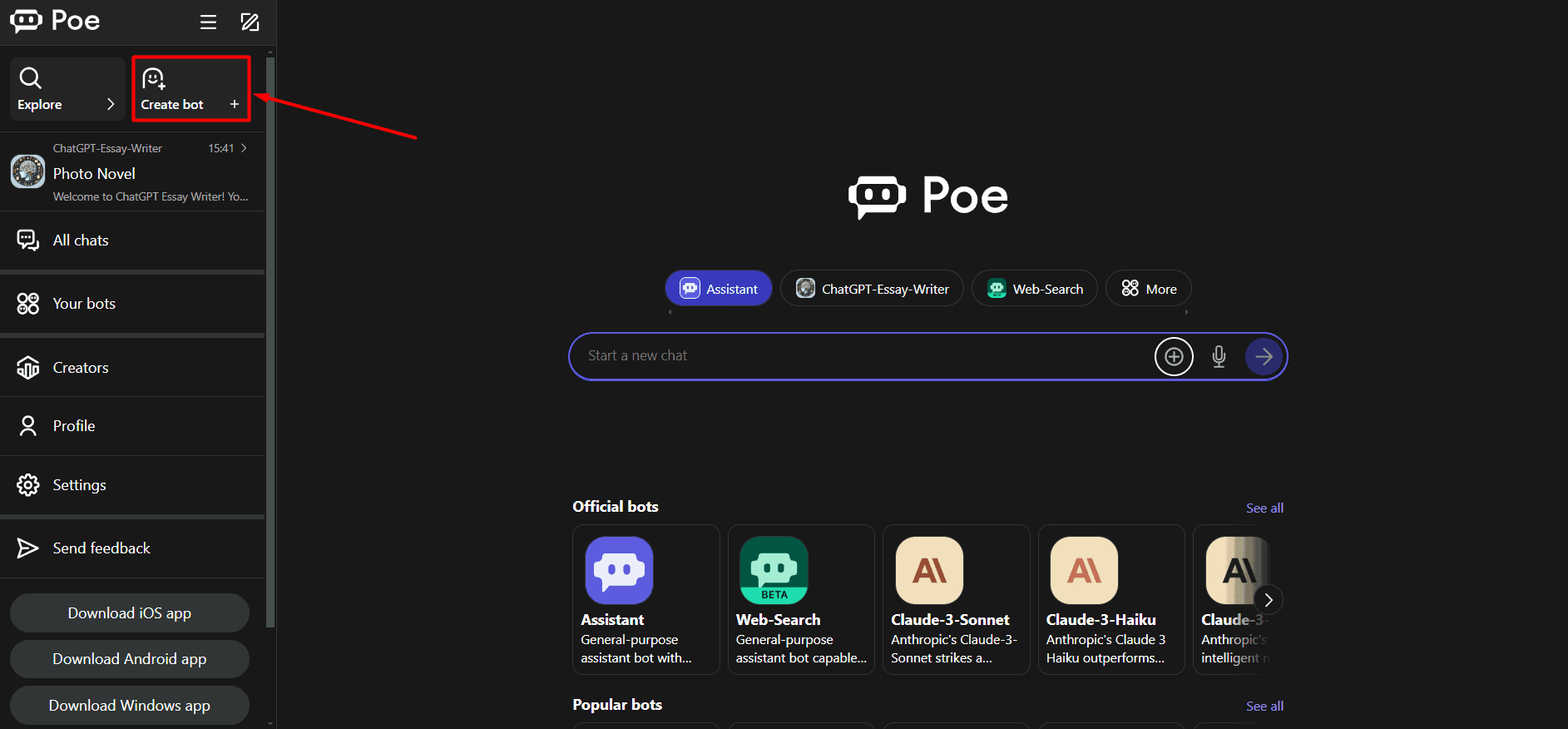 Poe AI create bot