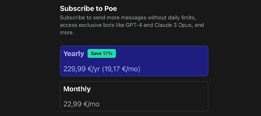Poe AI pricing