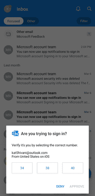 Sign in verification in Outlook for Android
