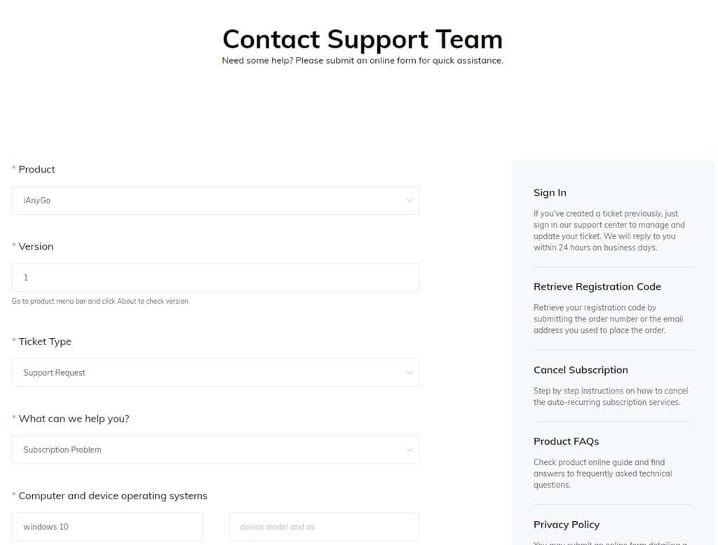 Tenorshare iAnyGo support form