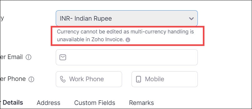 Zoho Invoice doesn't support multi-currency